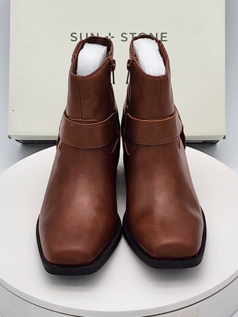 Sun + Stone Westinn Brown Moto Ankle Boots Women’s Size 7 - Picture 7 of 9